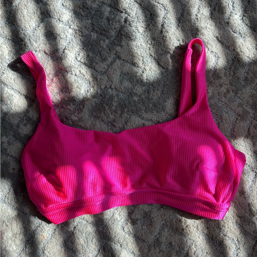 NWOT Aerie neon Pink ribbed Scoop Neck swim top/bikini top